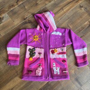 Girl's Alpaca Connections Handmade Peru Jacket Sweater Pink Size 6 *READ*